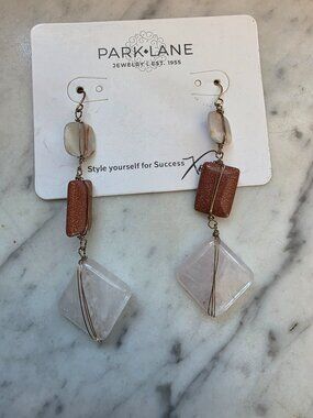Park Lane Rose Quartz & Goldstone Dangle Earrings NWT